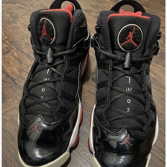 Nike Air Jordan 6 Rings 'Bred' Black Red Mens Sz 8.5 Shoes 322992 062 - Picture 2 of 12